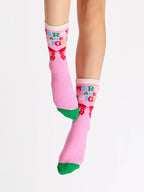 "MERRY & BRIGHT" SOCKS,PINK