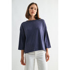 DUSTY BLUE Knit Drop Shoulder Loose Fit Top