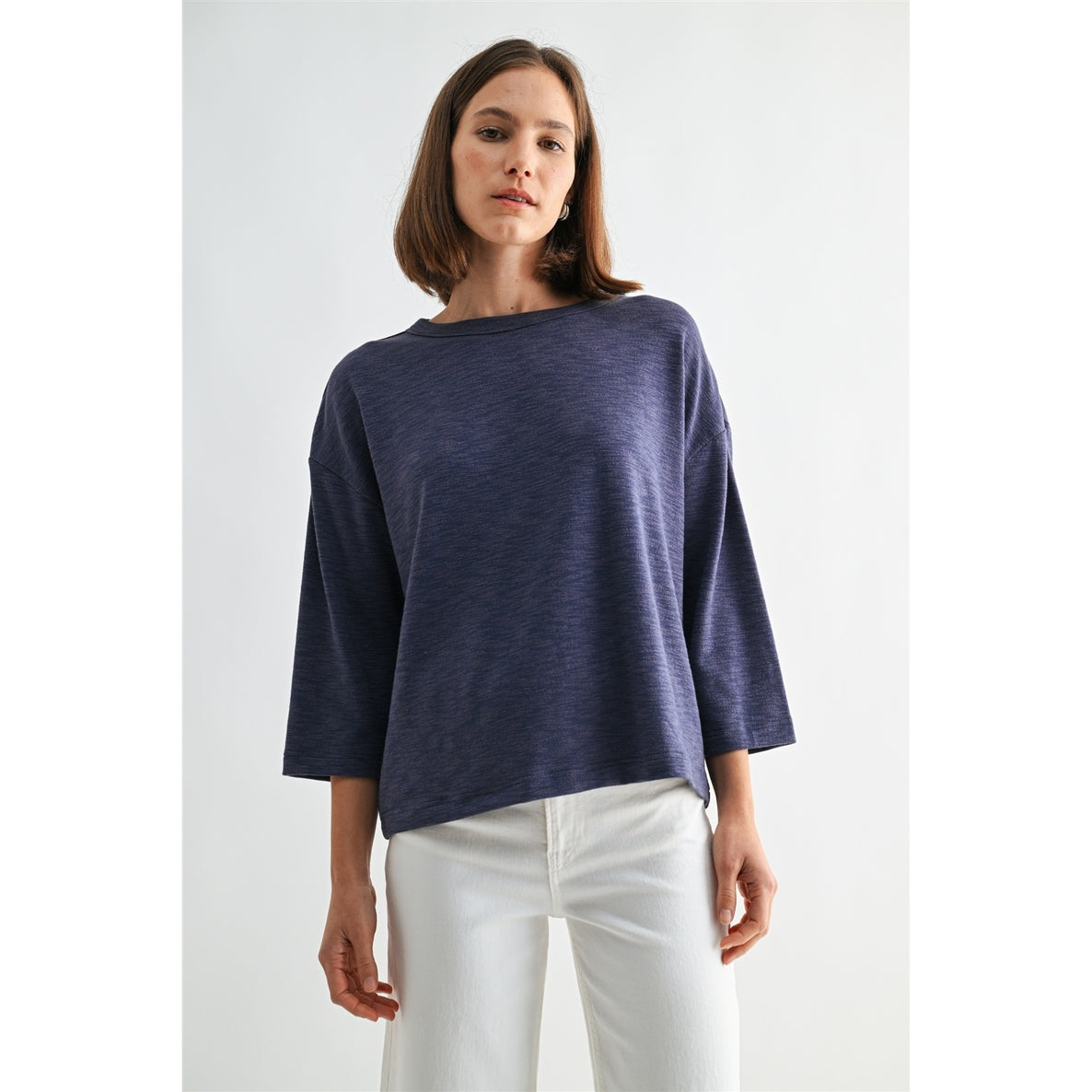 DUSTY BLUE Knit Drop Shoulder Loose Fit Top