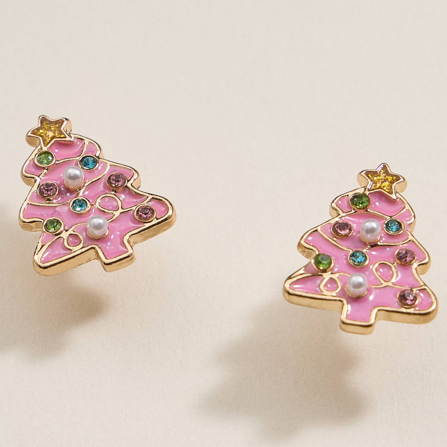 Christmas Tree Enamel Stud Earrings: Pink