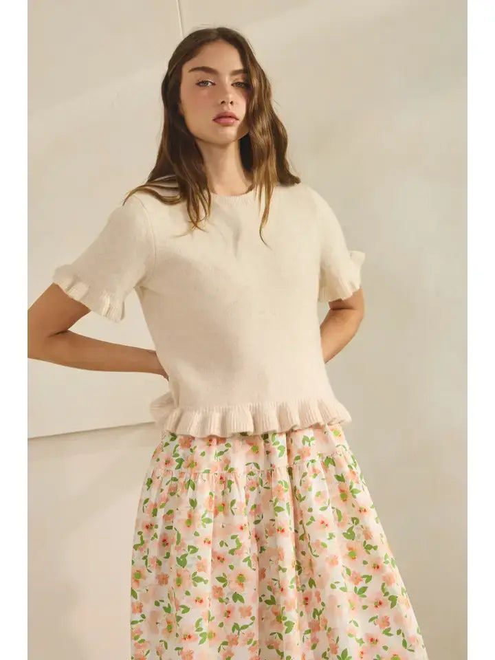 CREAM Ruffle Hem Knit Tee SWEATER – Creamon – view 7