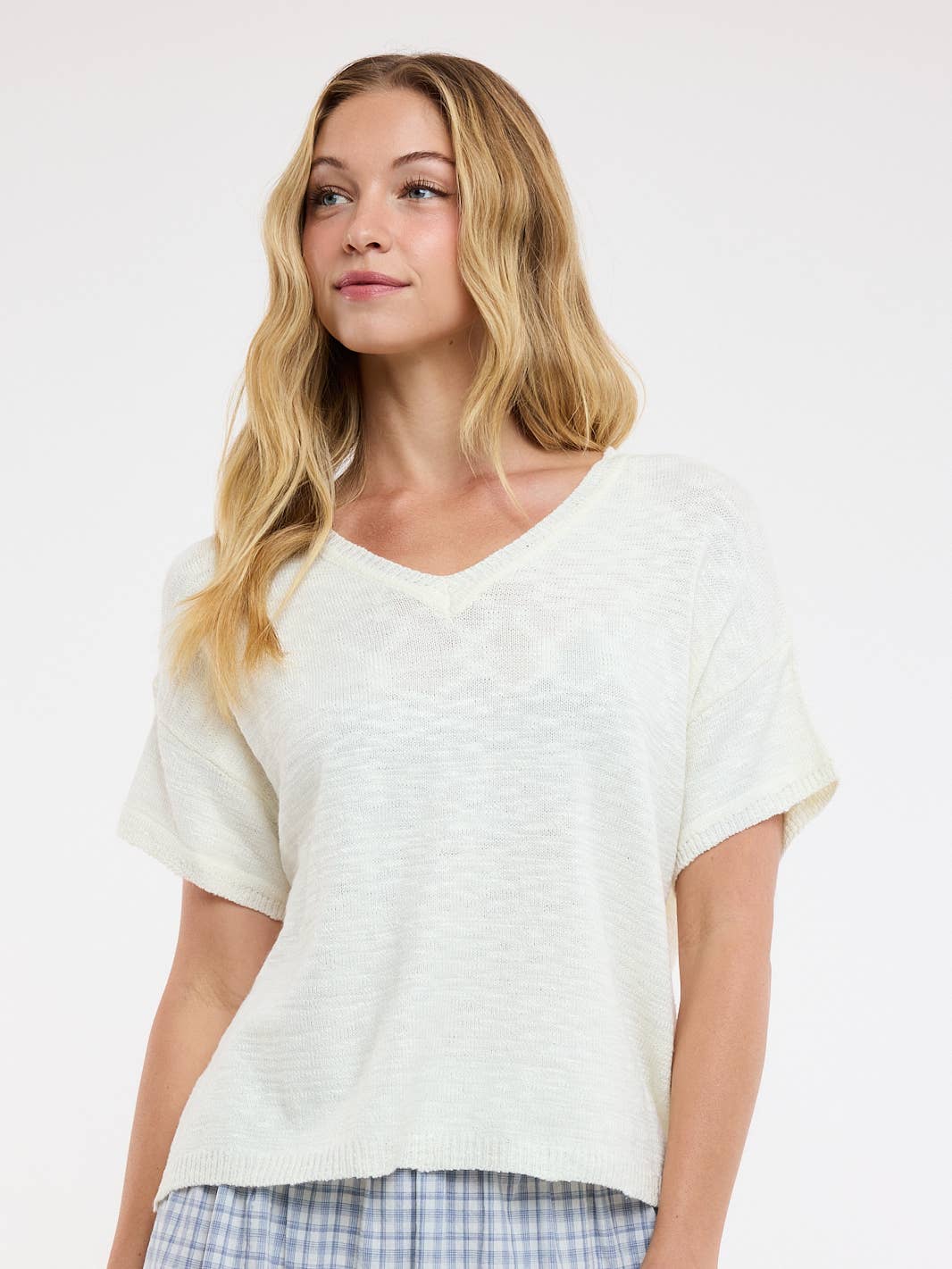 Ivory Lightweight V-Neck Sweater Top