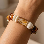 Gold wood Chunky Wood Bead Stretch Bracelet