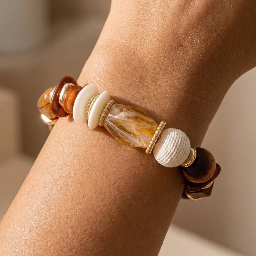 Gold wood Chunky Wood Bead Stretch Bracelet