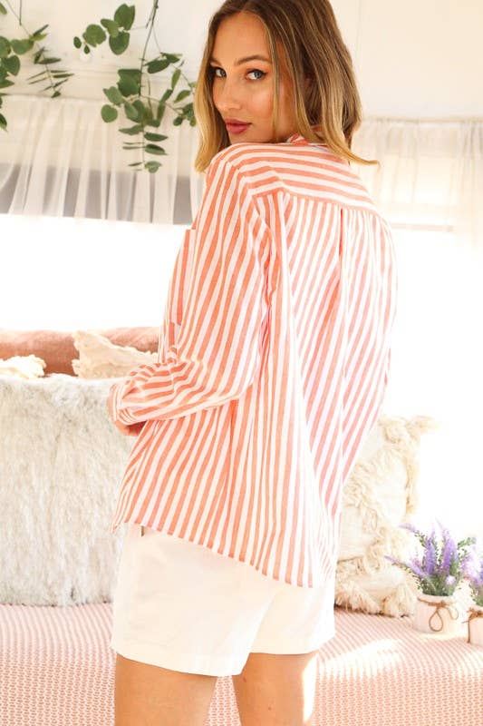 ORANGE Collared 100% Cotton Striped Shirt Top