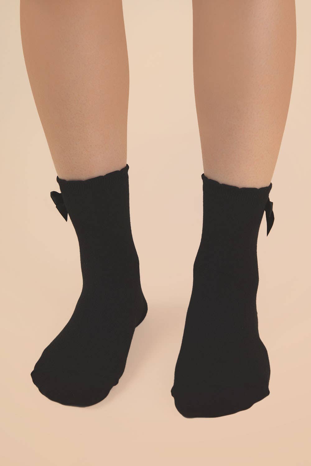 Side Bow Detail Ribbed Crew Socks: MAUVE