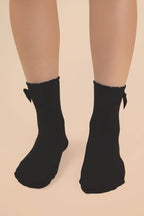 Side Bow Detail Ribbed Crew Socks: IVORY