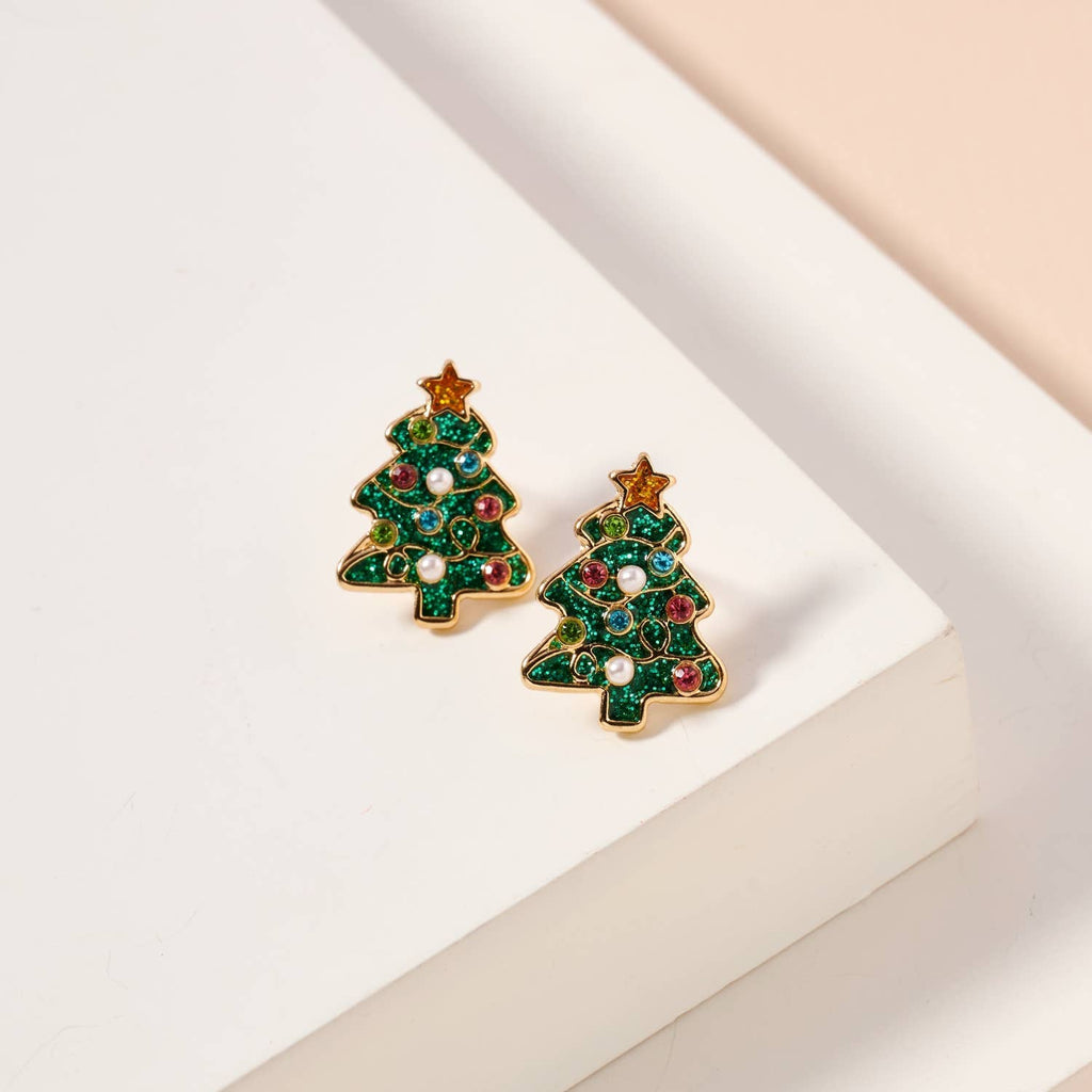 Christmas Tree Enamel Stud Earrings: White / One / 4BE32041