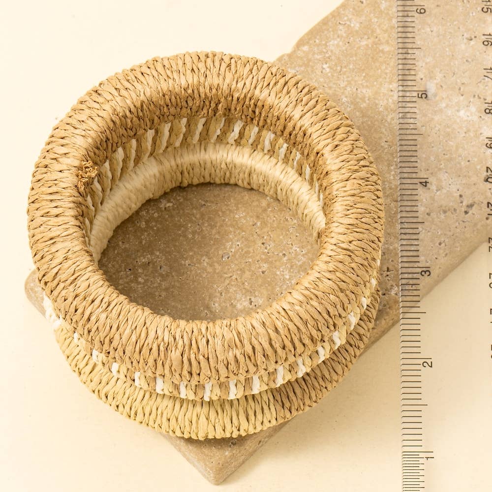 3Pc Mixed Straw Weave Bangle Bracelet Set: MULTI