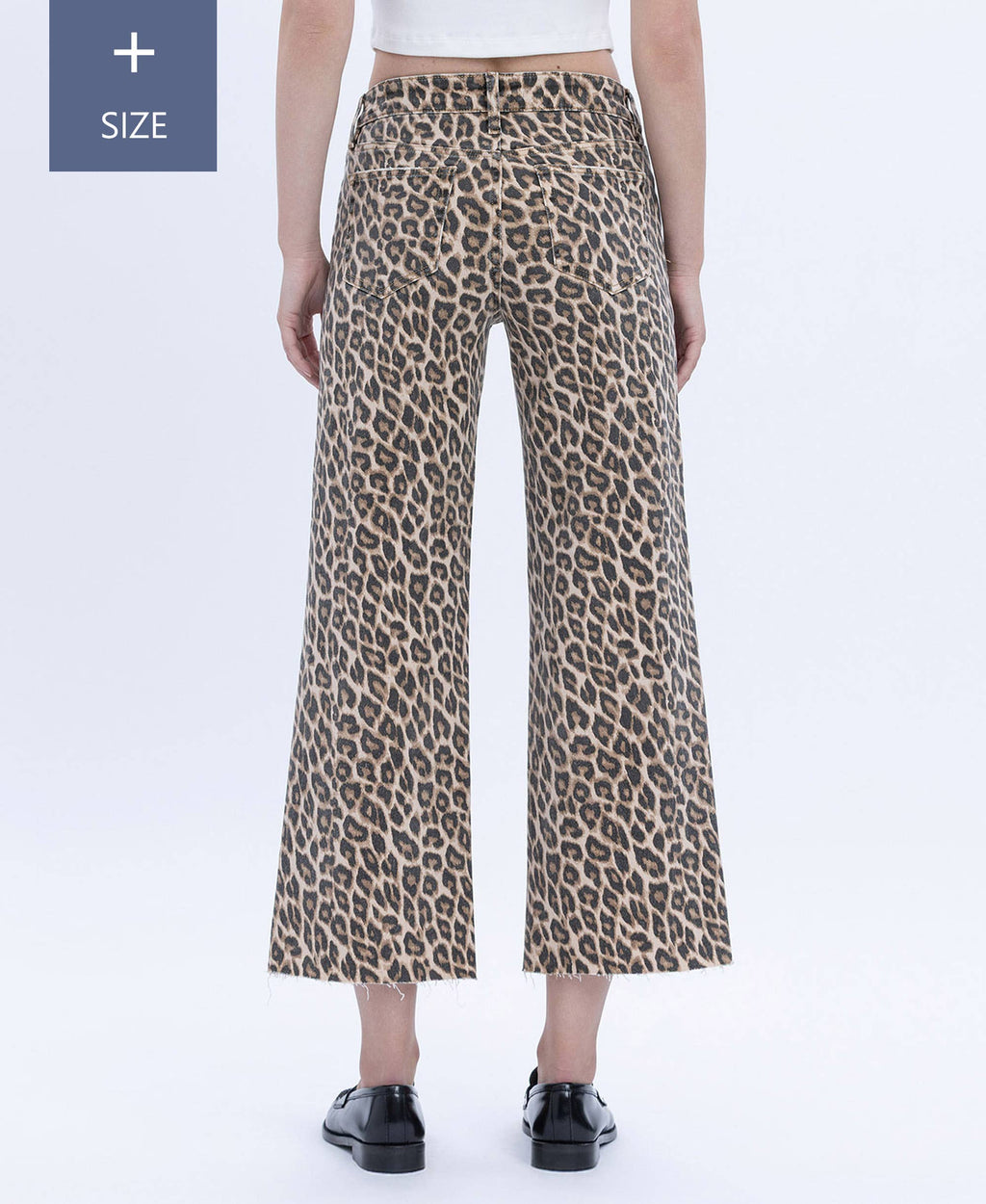PLUS HIGH RISE ANIMAL PRINT CROP WIDE LEG JEANS