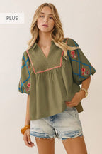 Plus Cotton Poplin Top: Thyme / Plus Size