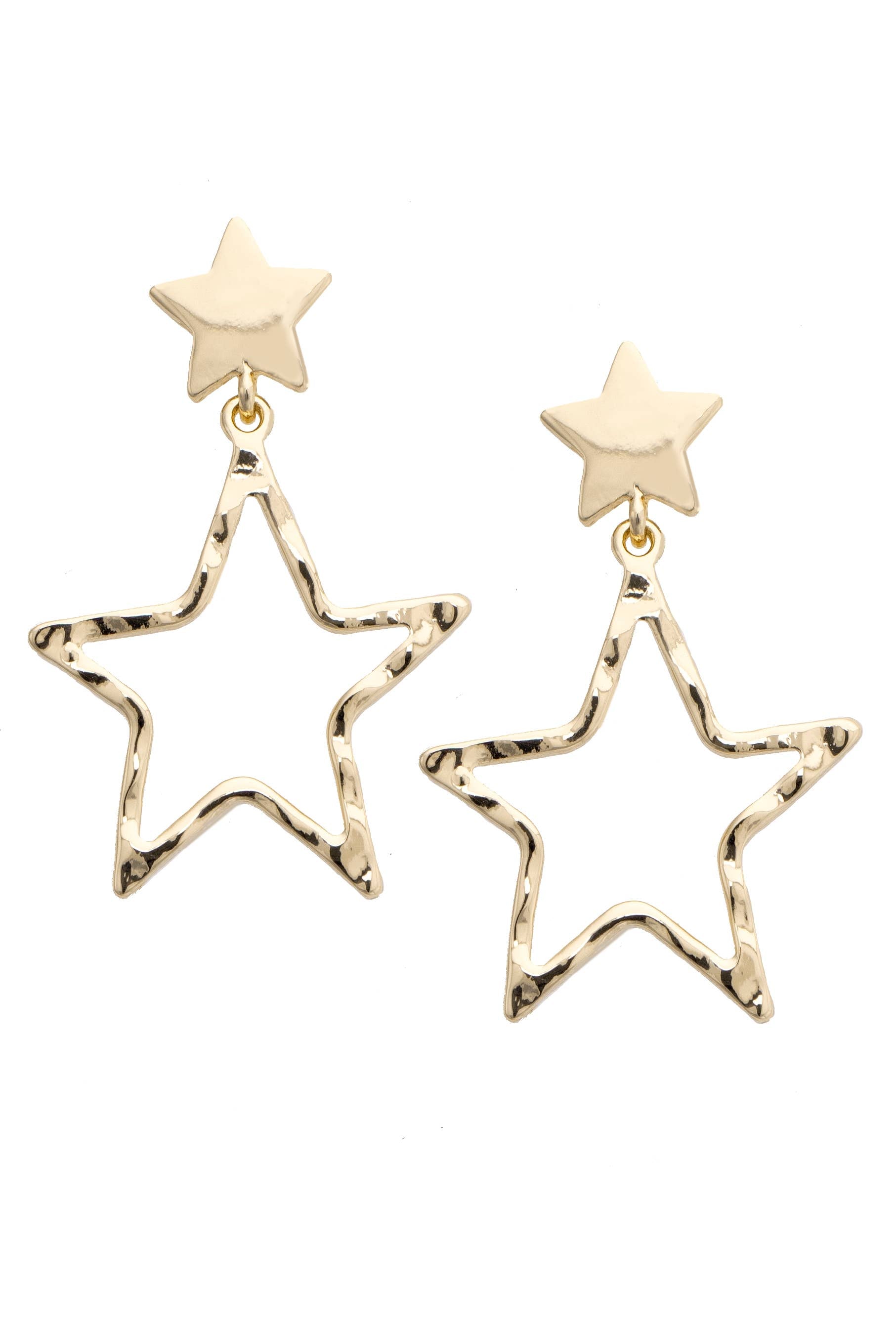 Cindy Double Star Drop Earrings in Shiny Gold