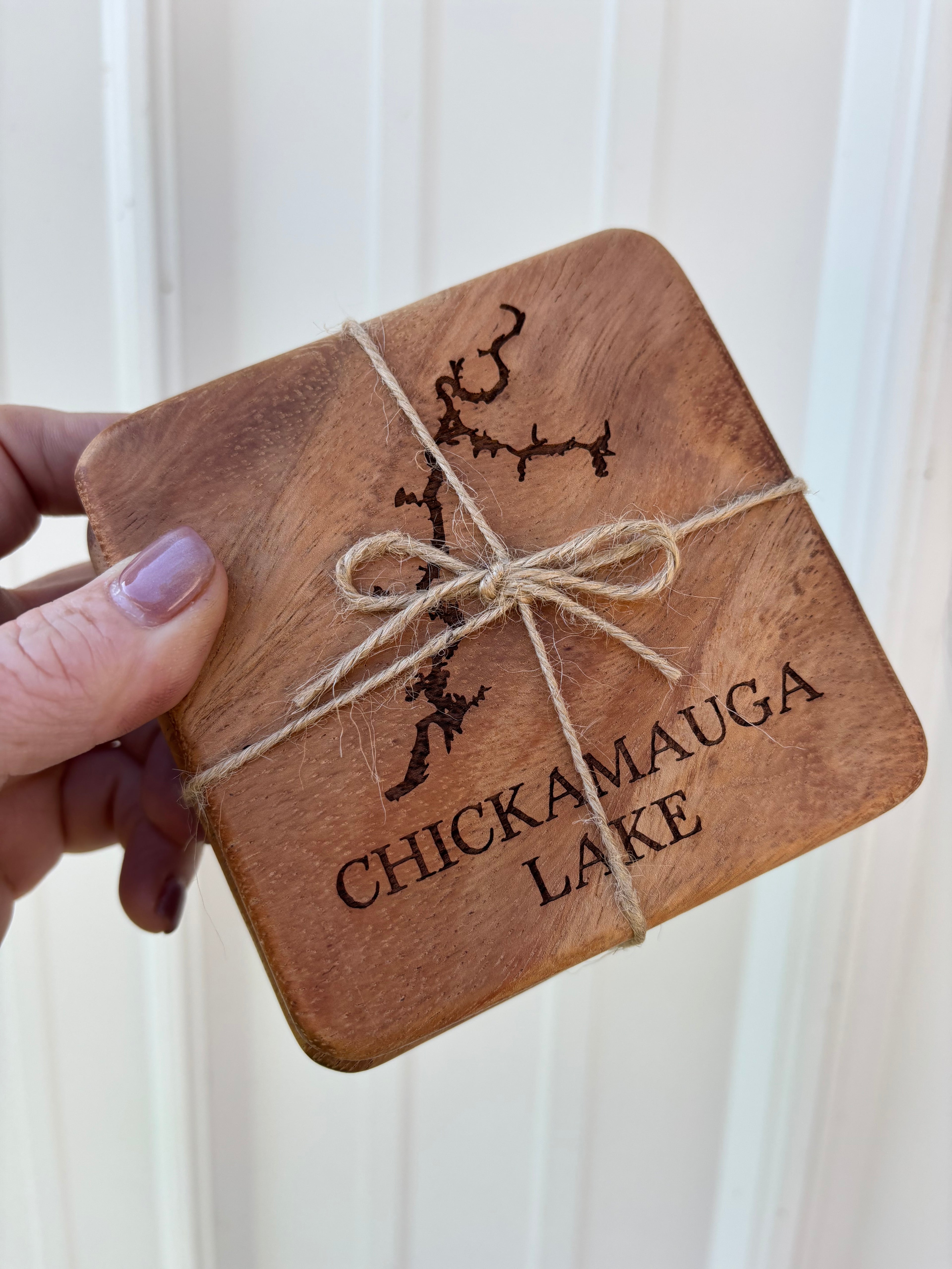 CHICKAMAUGA LAKE Wood Walnut Coasters Set of 4