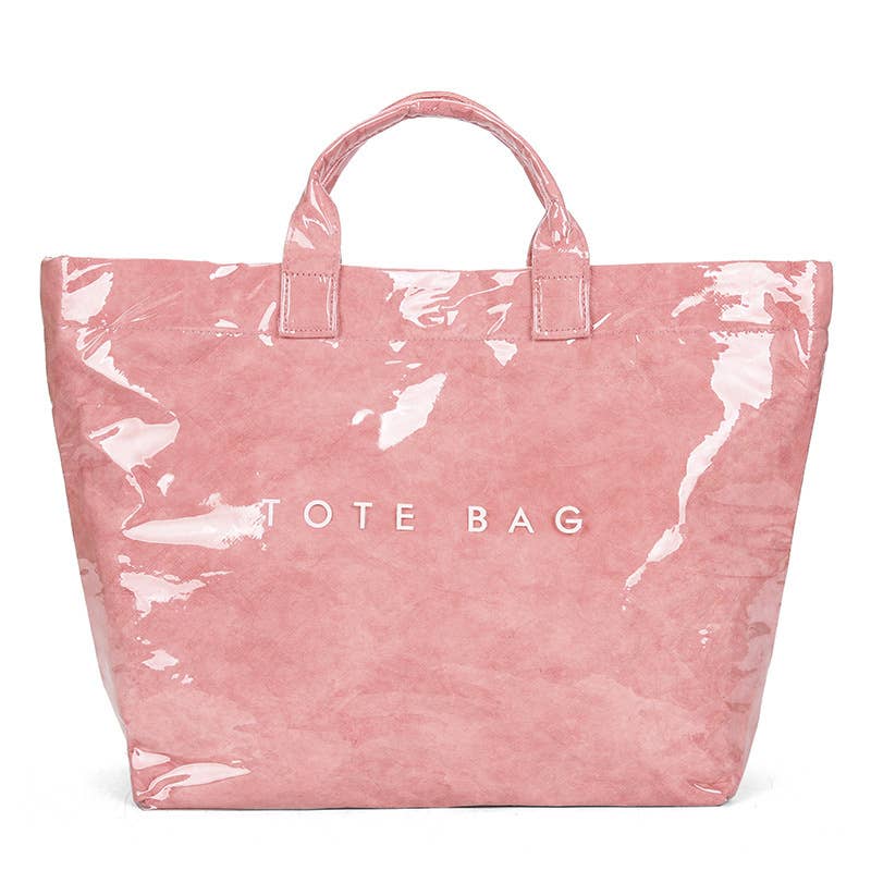 Pink PVC Tote Bag for Women Clear Plastic Handbag Large