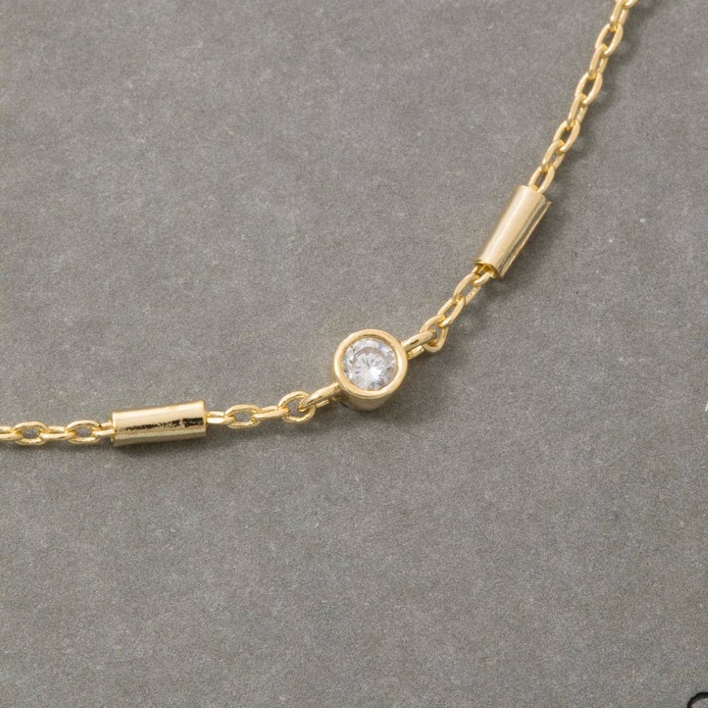 Cz Station Bar Chain Necklace: GDCRY