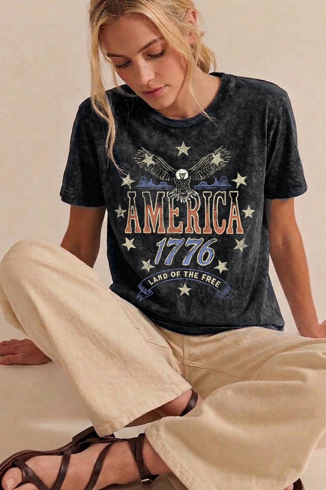BLACK America 1776 Graphic Top: Vintage Mineral Wash