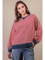 Red/Cream Stripe Comfy Casual Oversized Knit Top