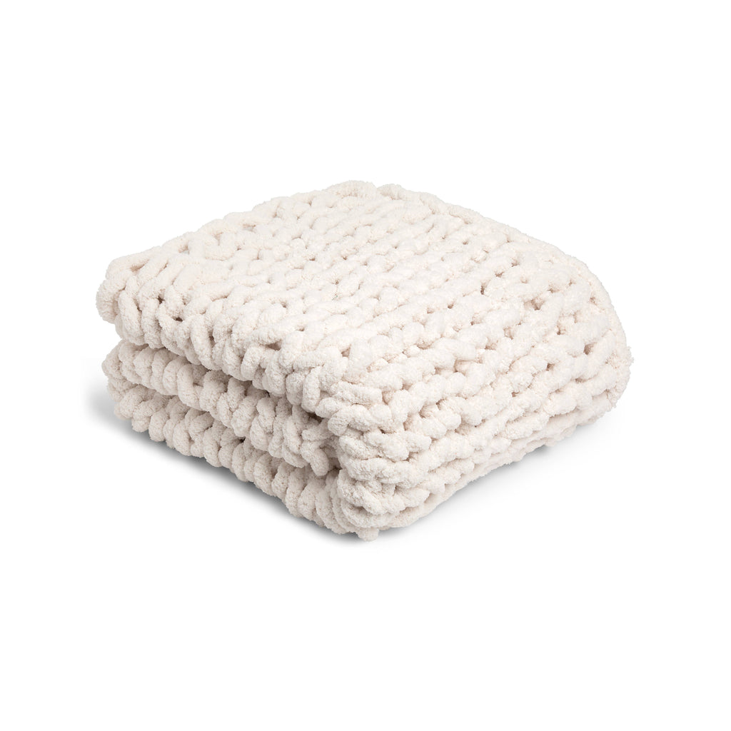 Chunky Knit Throw Blanket - Cream
