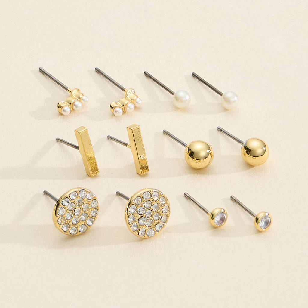 18K Gold-Dipped Studs with Pearls and Crystals: Gold / One / 4DE38118