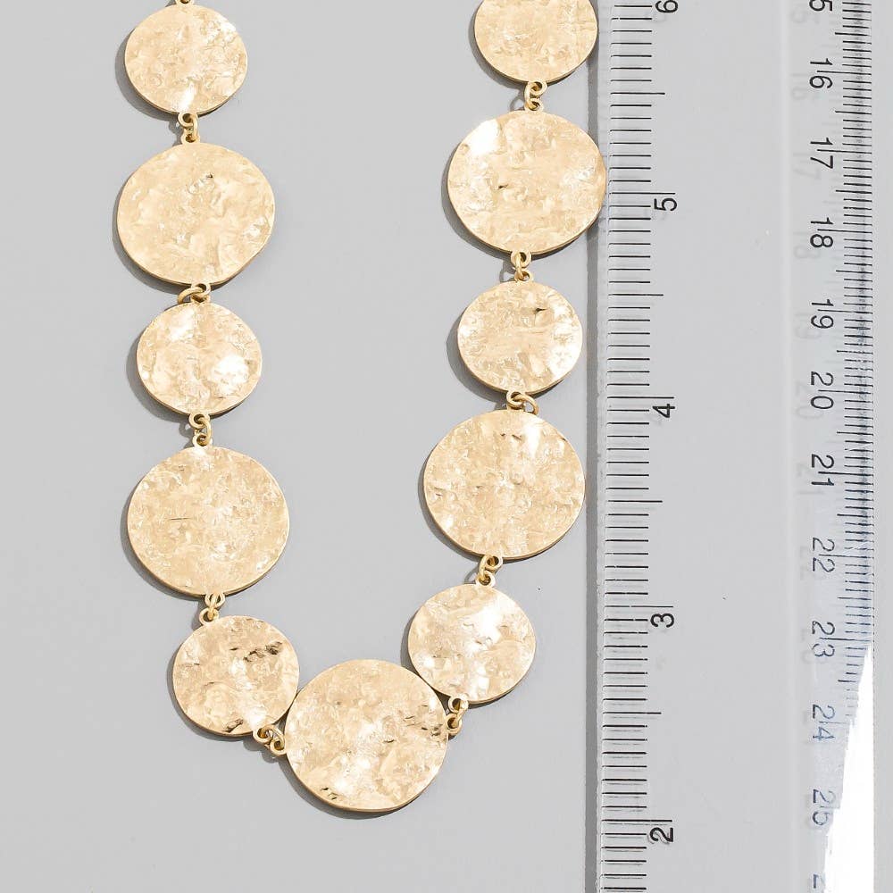 Hammered Gold Disc Chain Necklace: WG