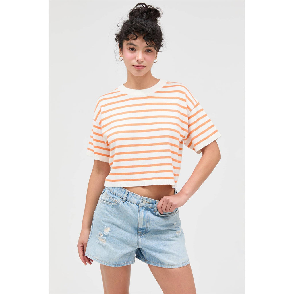 ORANGE Round Neck Striped Crop Top – HYFVE