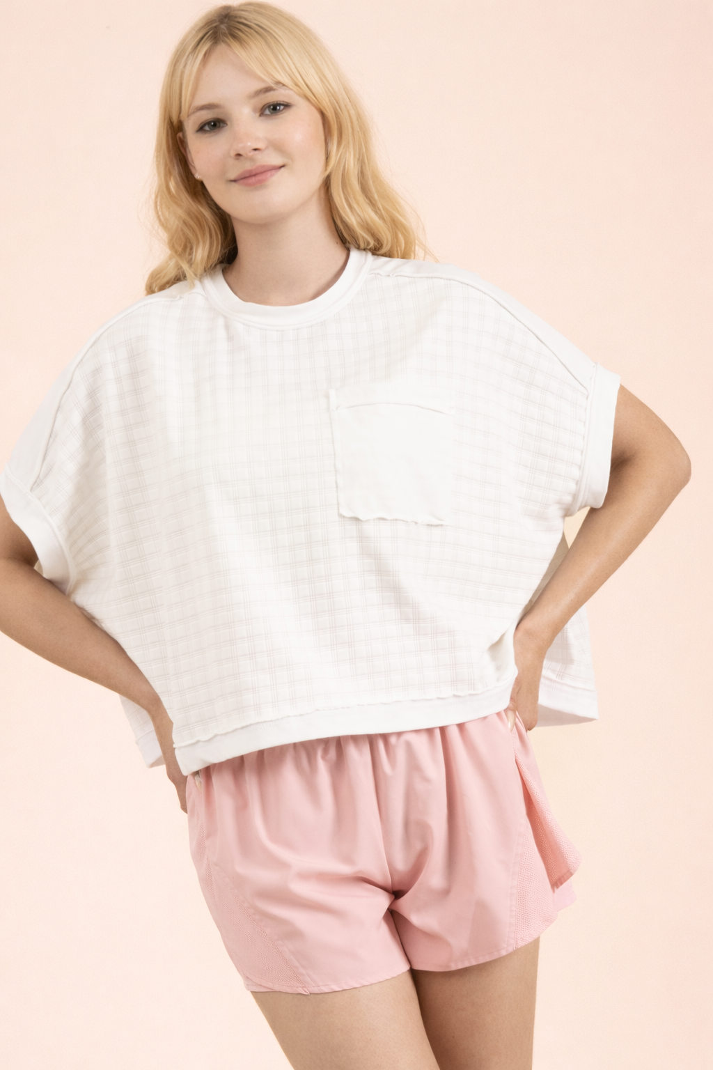 White Dolman Sleeve Textured Knit Casual Top