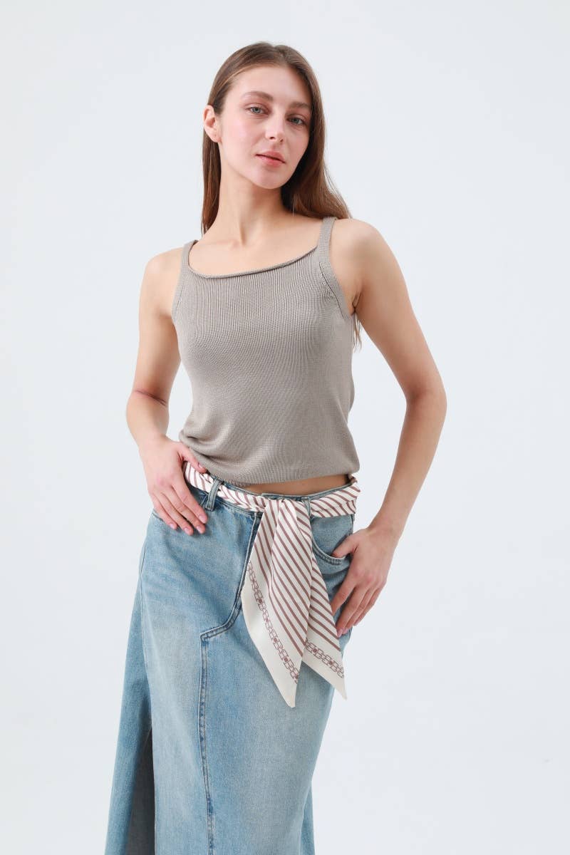 Cream Striped Satin Silky Skinny Scarf – Leto Accessories – view 3