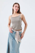 Cream Striped Satin Silky Skinny Scarf – Leto Accessories – view 3