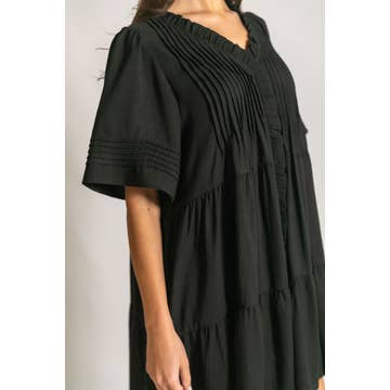 Black Pintuck Detail Mini Dress