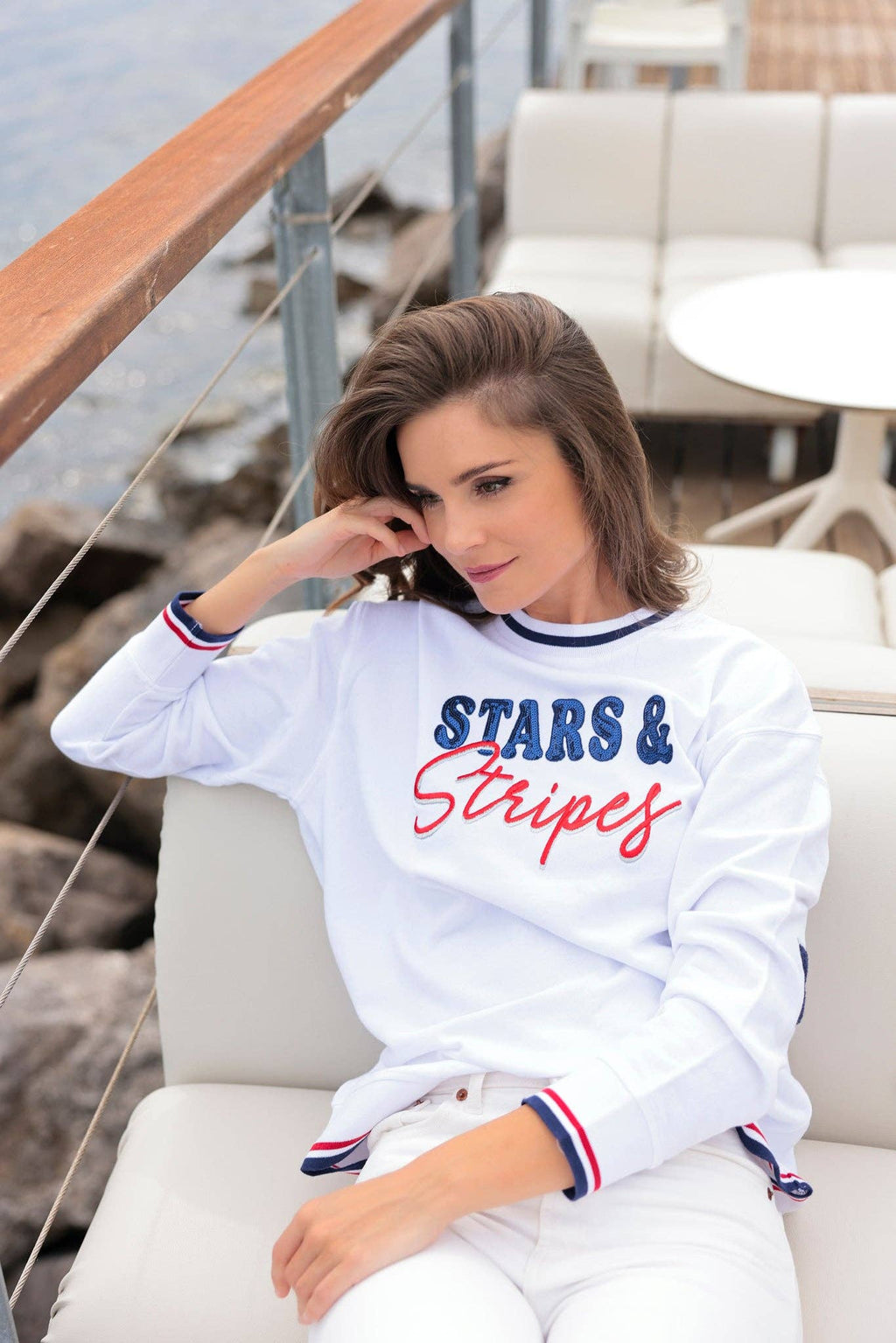 "STARS & STRIPES" SWEATSHIRTS, WHITE