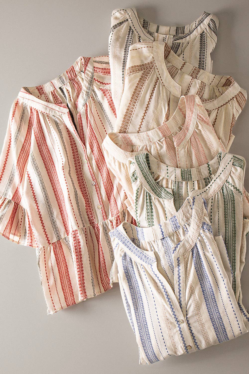 Green Striped Half Bell Sleeve Blouse Top