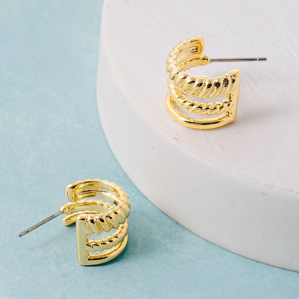 Gold Wide Layered Mini Hoop Earrings