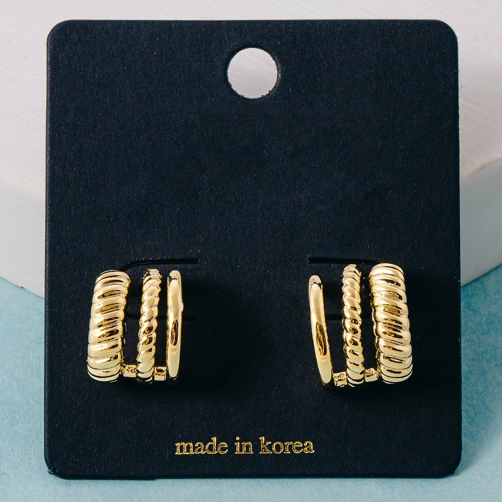 Gold Wide Layered Mini Hoop Earrings