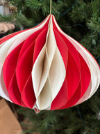 12' PAPER GLITTER CREAM/RED HONEYCOMB ORN.