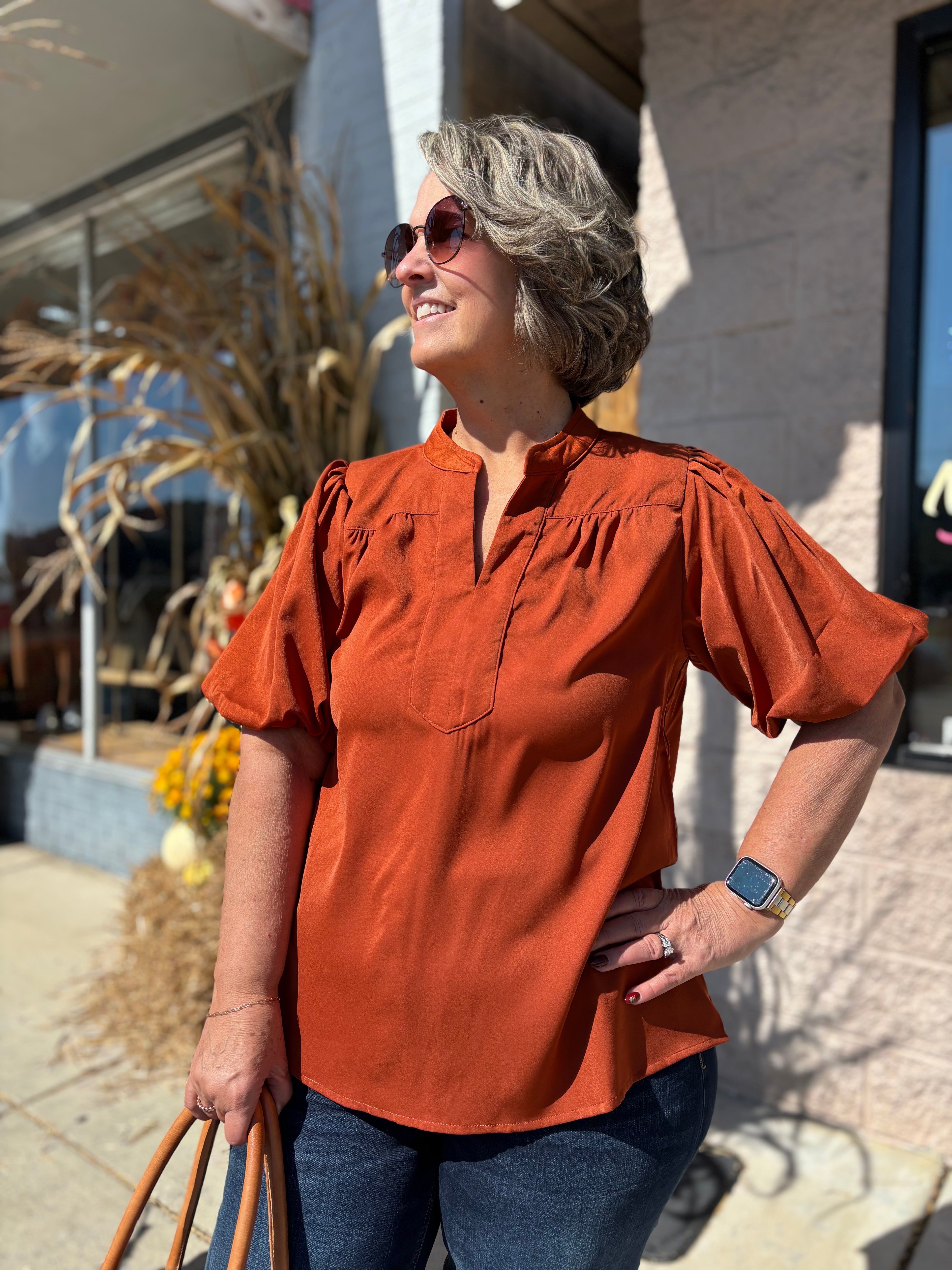 CARAMEL PUFF SLEEVE TOP