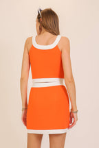 Orange/White Game Day Retro Contrast Trim Two-Piece Skirt Set
