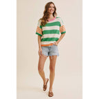 PLAYFUL SUMMER MULTI STRIPE COTTON SWEATER TOP: GREEN/ORANGE