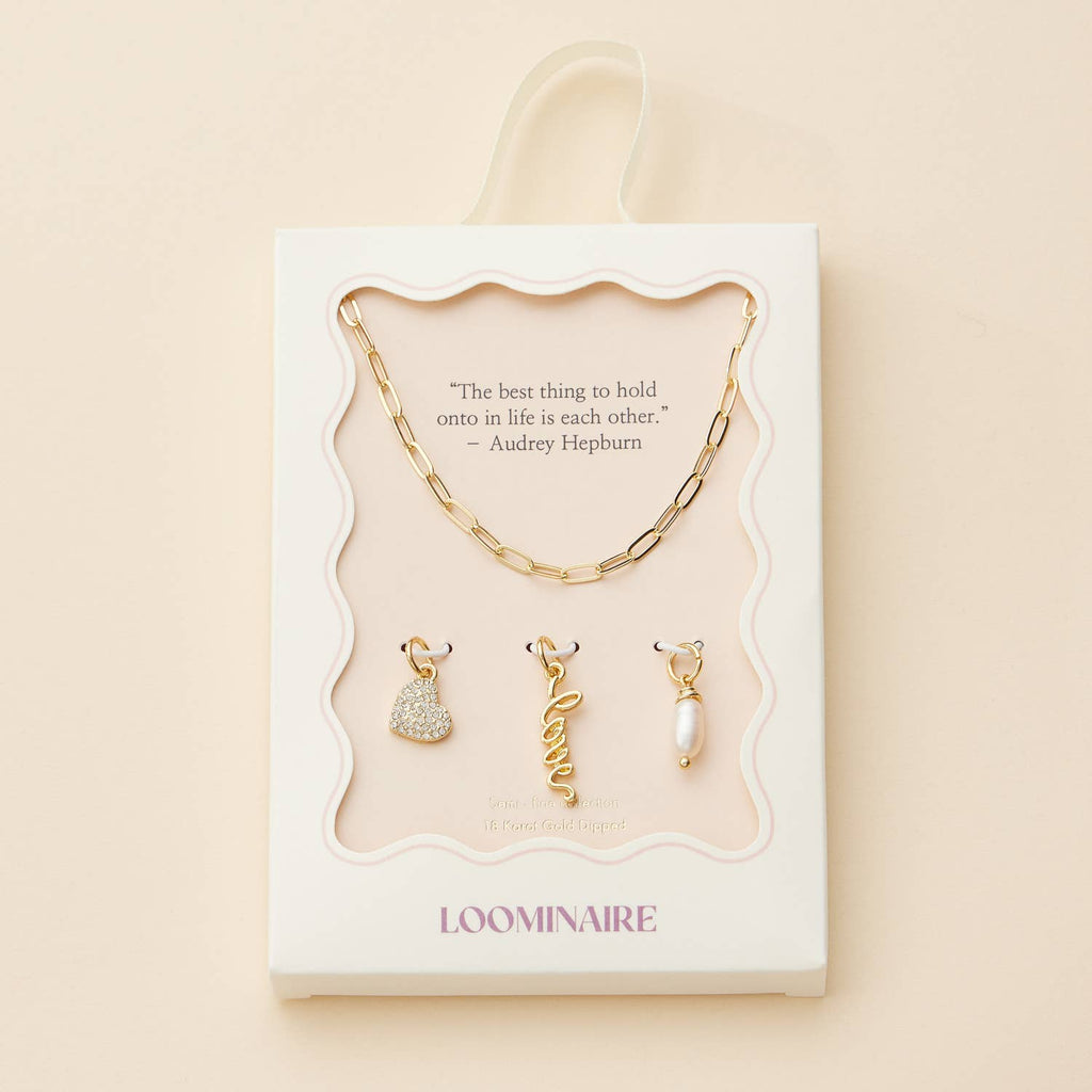 Gold Dipped Charming "Love" Pendant Necklace with Heart and Pearl Accents: Gold / One / 4DN18070