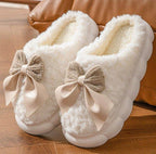 Fluffy Ribbon Platform Slippers: Pink