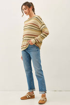 AVACADO BREEZY KNIT MULTI STRIPED LONG SLEEVE SWEATER