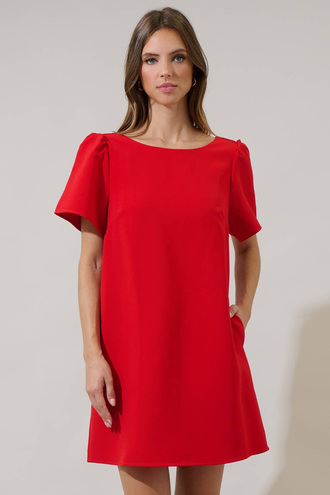 Urania Bow Shift Mini Dress: Red
