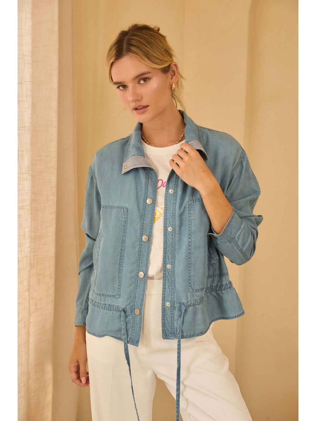 CHAMBRAY BLUE High Neck Washed Tencel Jacket