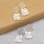 Silver Flat Hammered Squares Stud Dangle Earrings