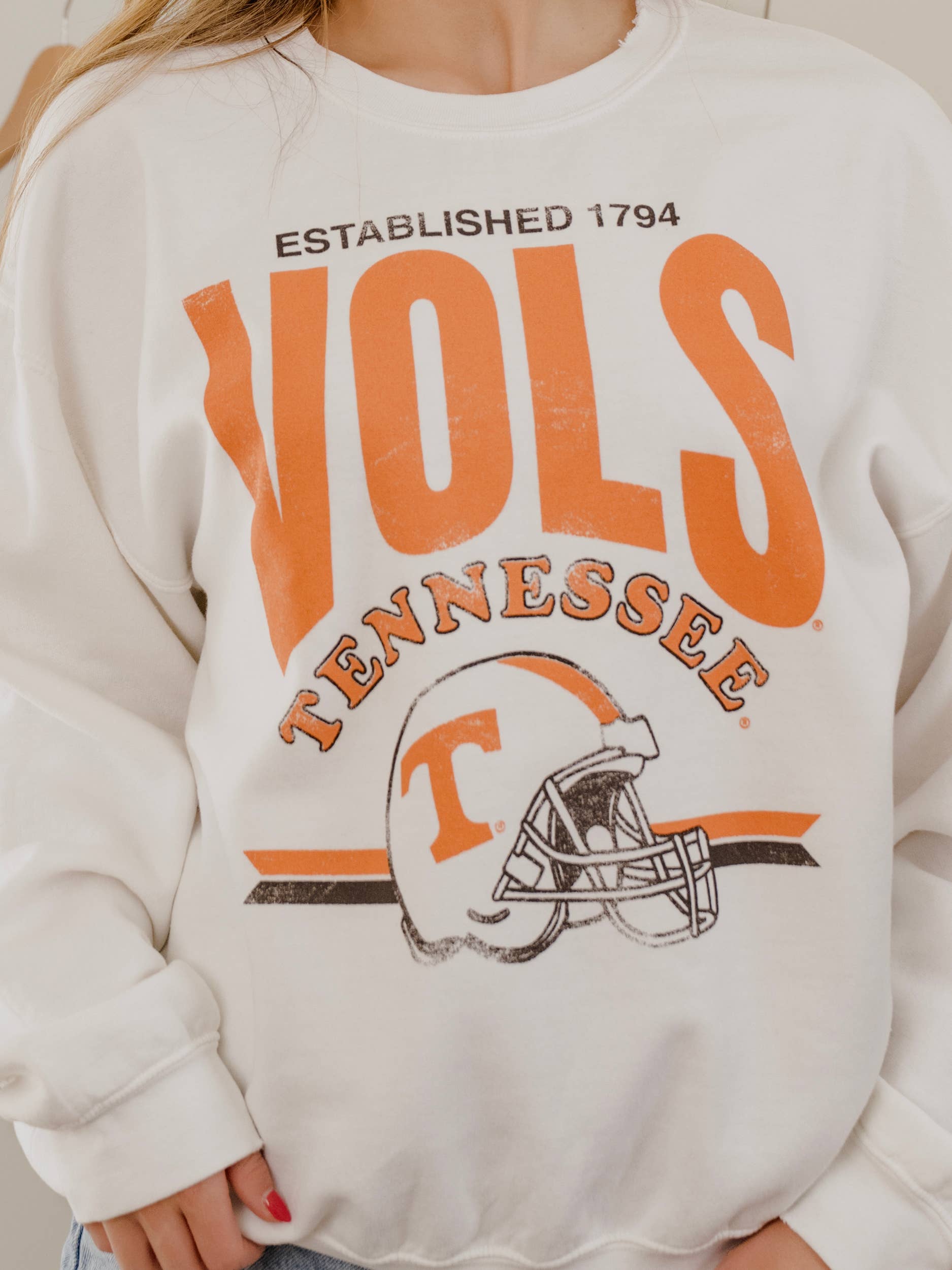 Tennessee Vols Established Date Helmet Thrifted Sweatshirt