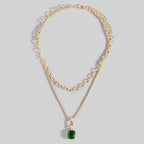 Double Layered Chain Crystal Square Pendant Necklace: GEMR