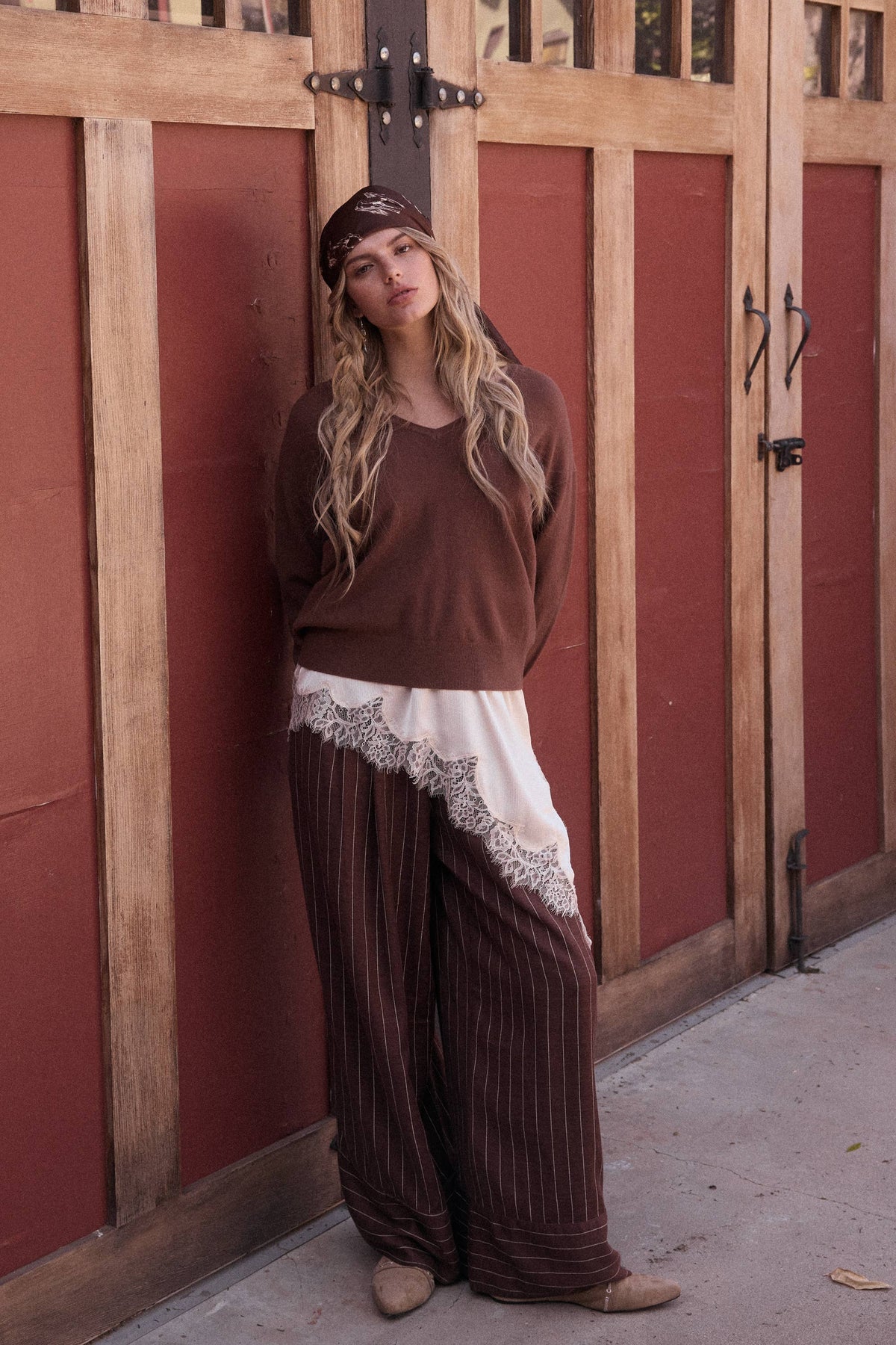 Brown Machine Washable V-Neck Sweater