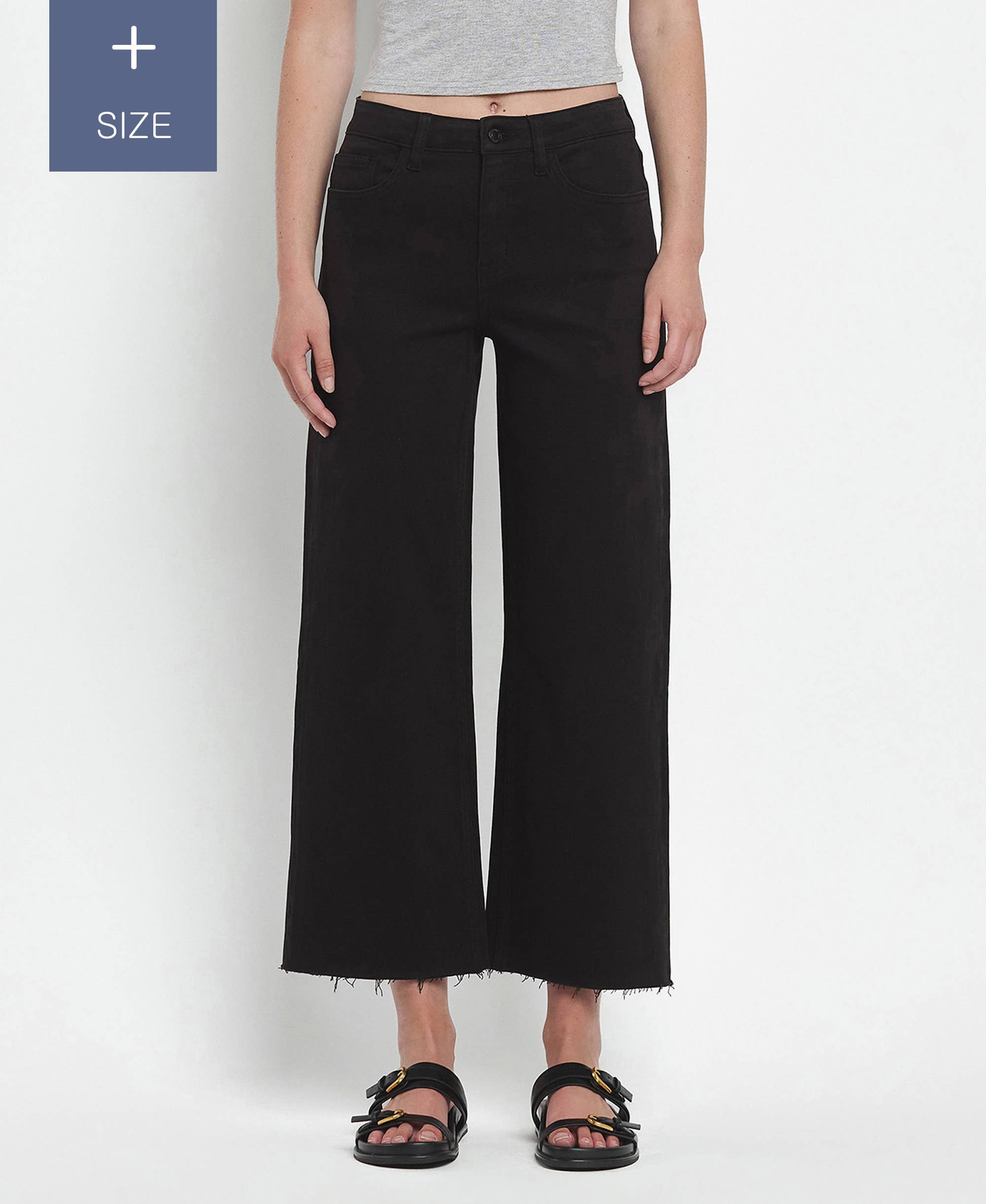 PLUS SIZE HIGH RISE BLACK CROP WIDE LEG JEANS