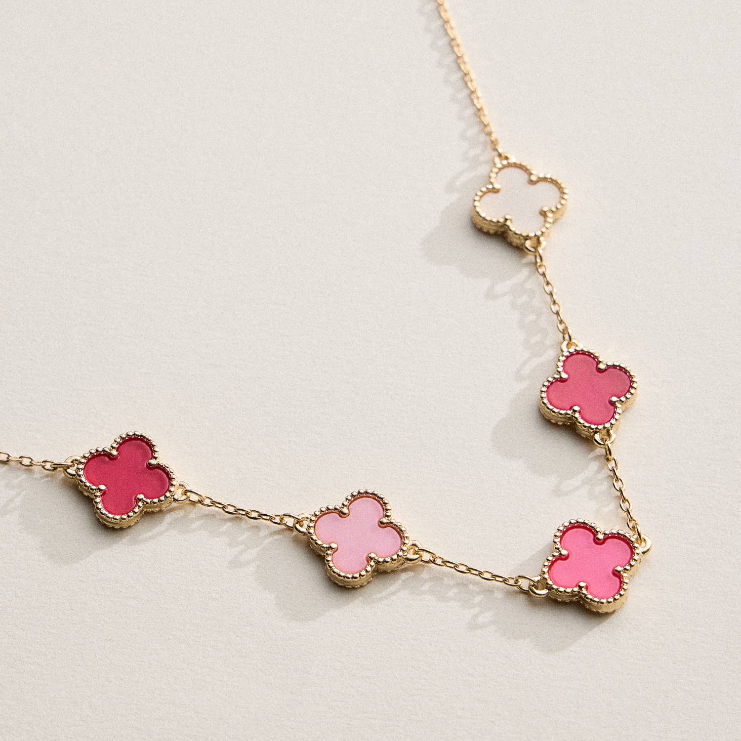 Gold Chain Necklace with Shell Inlay Charms: Gold/White / One / 4SN11001