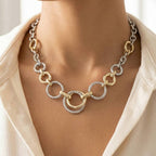 Gold Dipped Two-Tone Rope & Circle Link Chain Necklace: TWOTONE