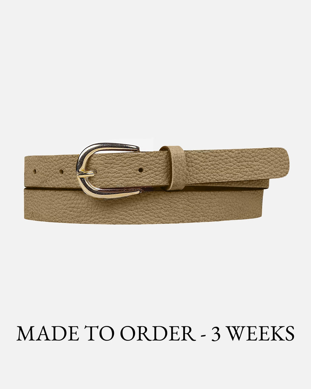 Taupe Clara | Pebbled Leather Belt with Polished Buckle